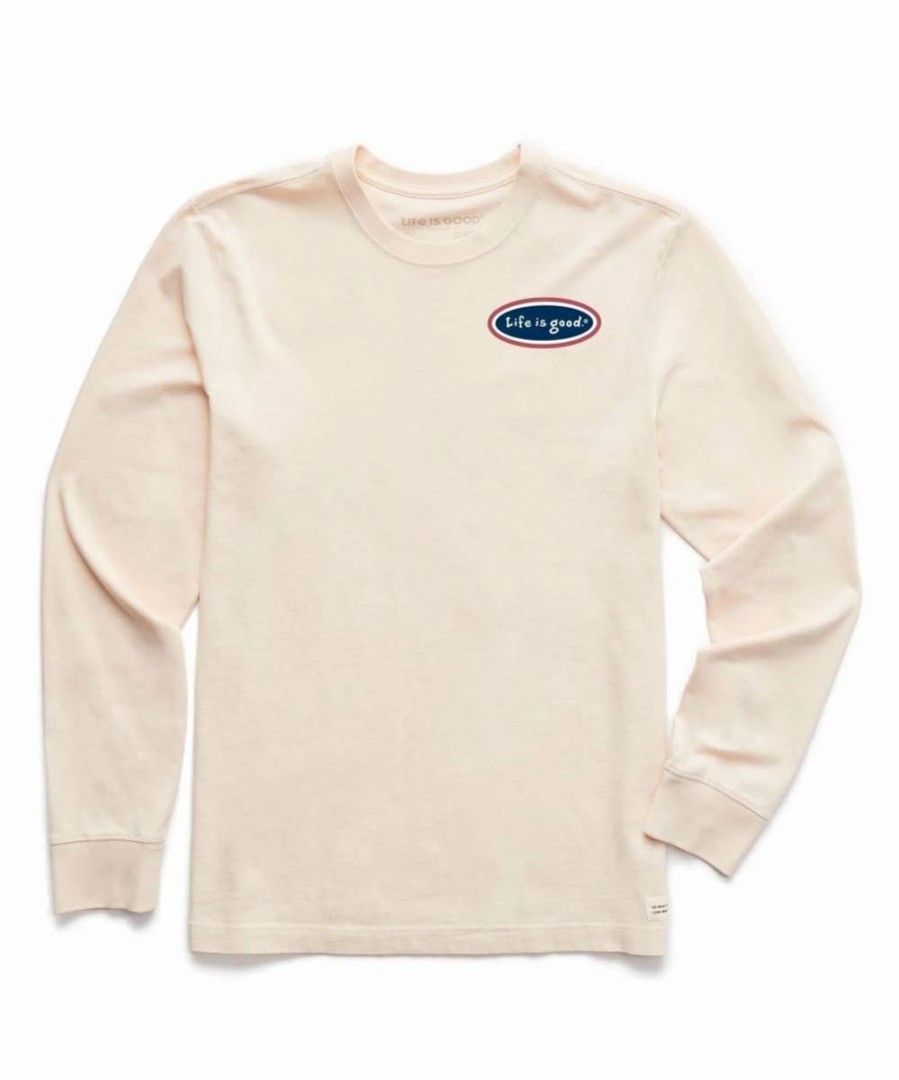 Wholesale * Top 10 Life Is Good Putty White 'Happy Trails' Long-Sleeve Crusher Crewneck Tee Men