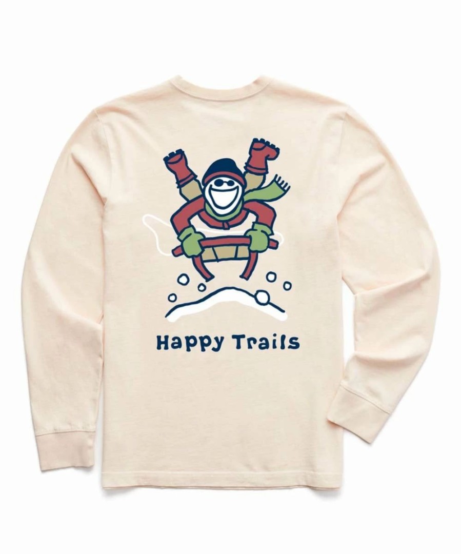 Wholesale * Top 10 Life Is Good Putty White 'Happy Trails' Long-Sleeve Crusher Crewneck Tee Men