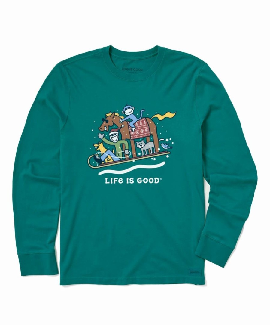 New * Best Sale Life Is Good Spruce Green 'Life Is Good' Sled Crusher Long-Sleeve Tee Men