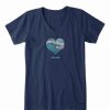 Best * Best Deal Life Is Good Darkest Blue 'Life Is Good' Heart Crusher V-Neck Tee Women