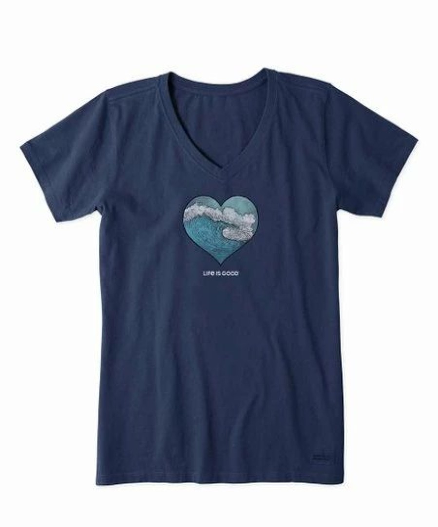 Best * Best Deal Life Is Good Darkest Blue 'Life Is Good' Heart Crusher V-Neck Tee Women