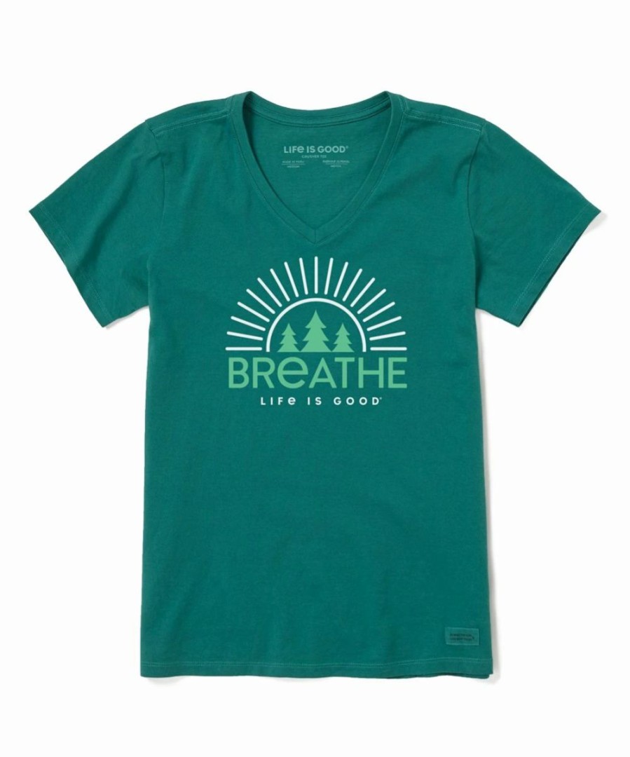 New * Brand New Life Is Good Spruce Green 'Breathe' Forest Tree Crusher Crewneck Tee Women