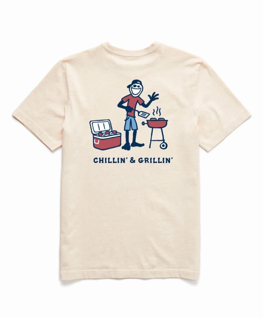 Hot * Budget Life Is Good Putty White 'Chillin' & Grillin' Crusher Crewneck Tee Men