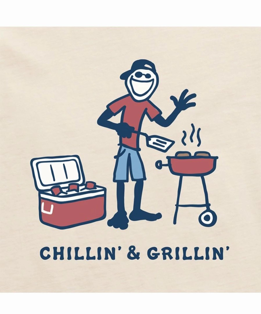 Hot * Budget Life Is Good Putty White 'Chillin' & Grillin' Crusher Crewneck Tee Men