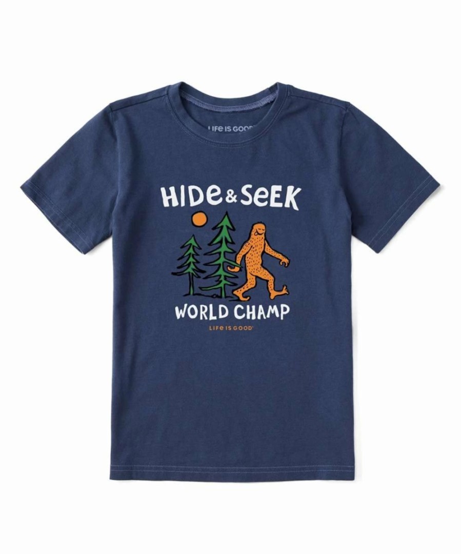 Online * Deals Life Is Good Darkest Blue 'Hide & Seek World Champ' Logo Crewneck Tee Kids