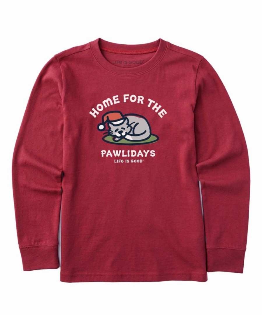 Wholesale * Deals Life Is Good Cranberry Red 'Home For The Pawlidays' Long-Sleeve Tee Kids