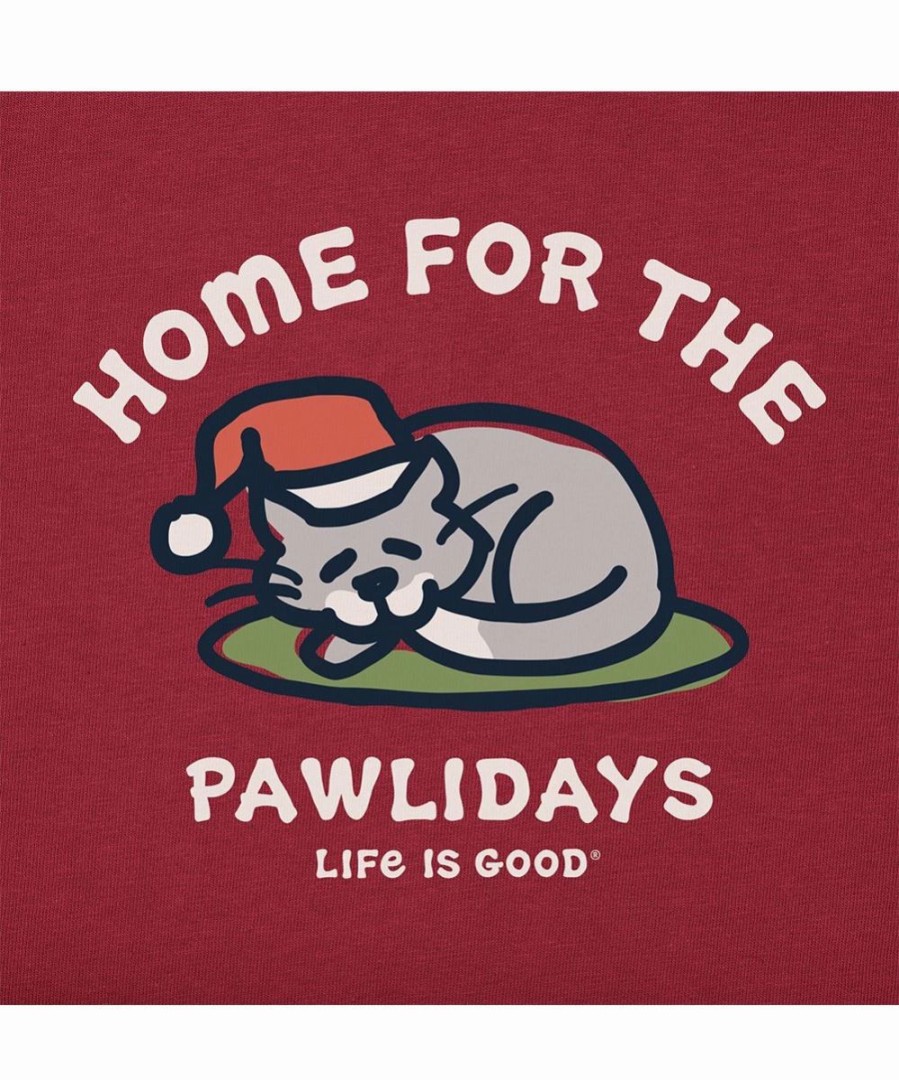 Wholesale * Deals Life Is Good Cranberry Red 'Home For The Pawlidays' Long-Sleeve Tee Kids