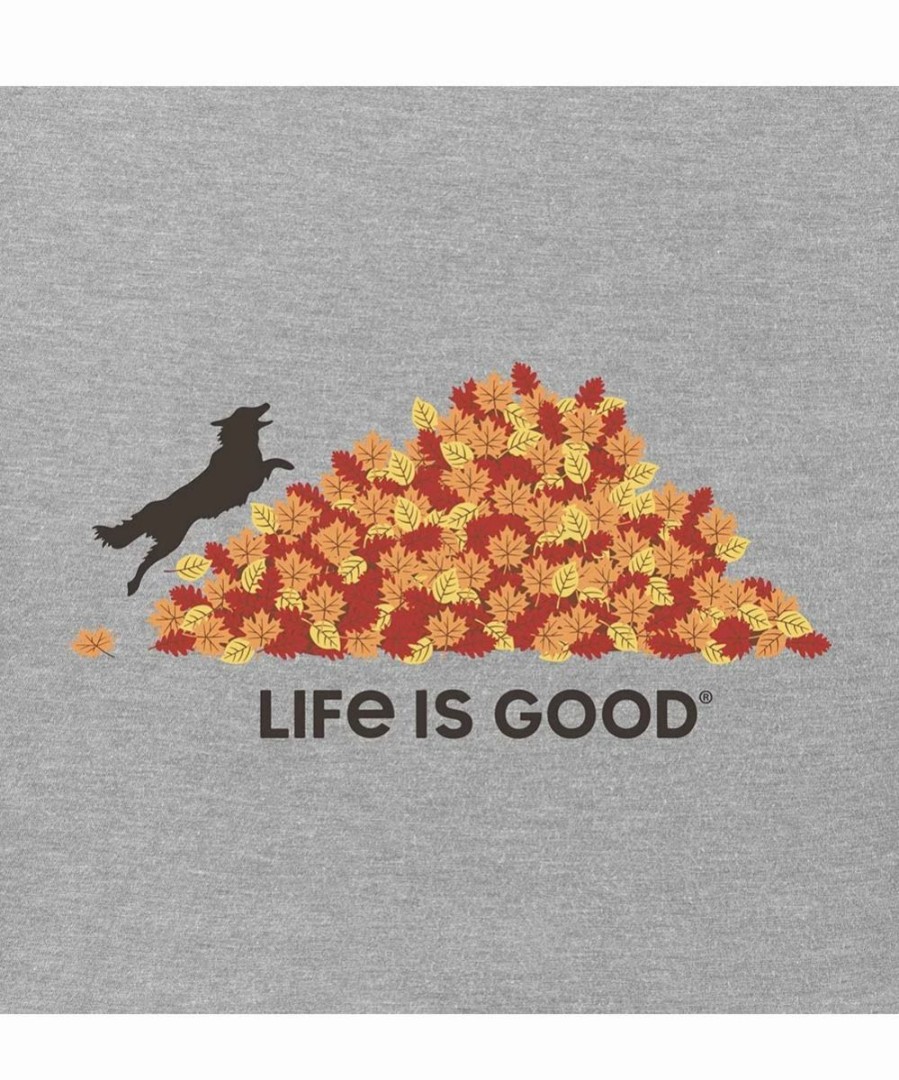 New * Outlet Life Is Good Heather Gray Leaf Jump Logo Crewneck Tee Men