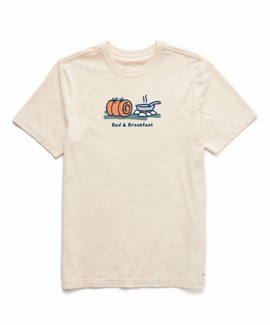 Online * Cheapest Life Is Good Putty White 'Bed & Breakfast' Crusher Crewneck Tee Men