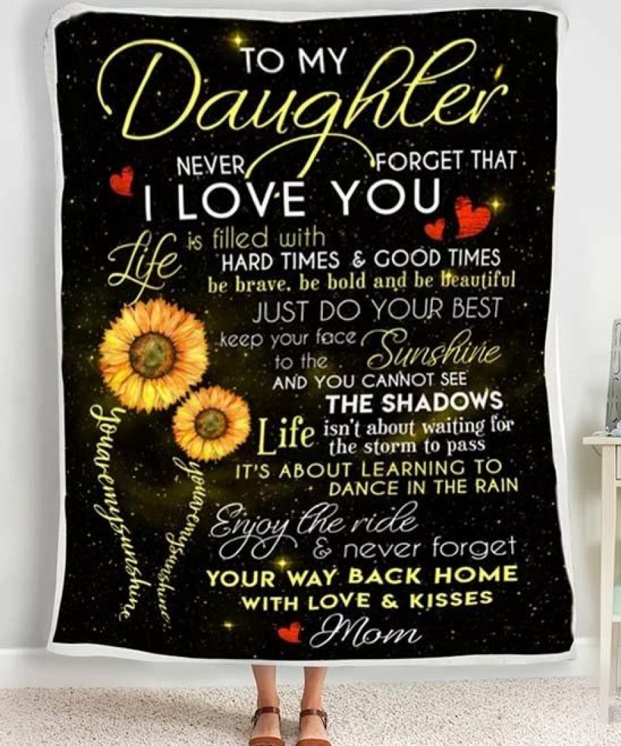 New * Budget Towelette Black Sunflower Stripe 'To My Daughter' Throw