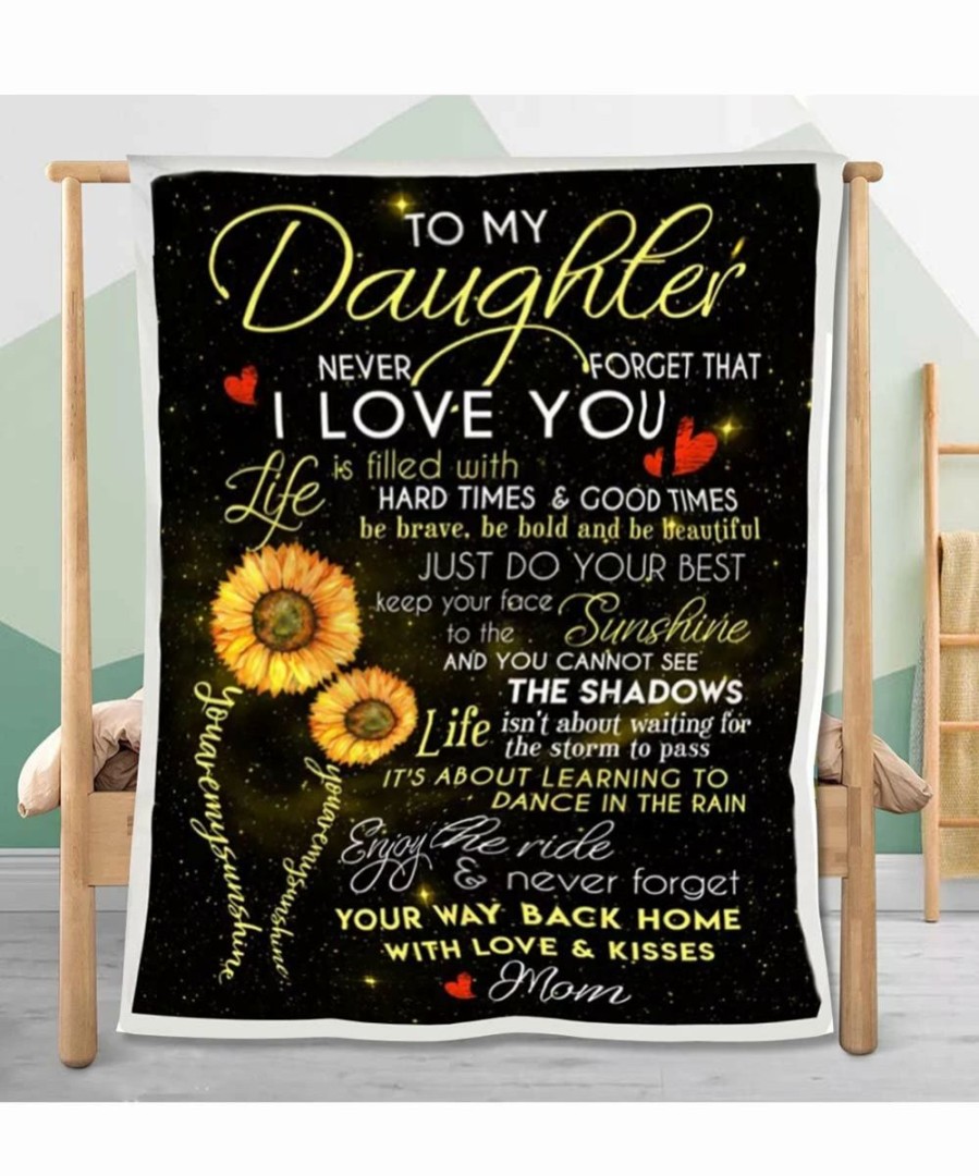 New * Budget Towelette Black Sunflower Stripe 'To My Daughter' Throw