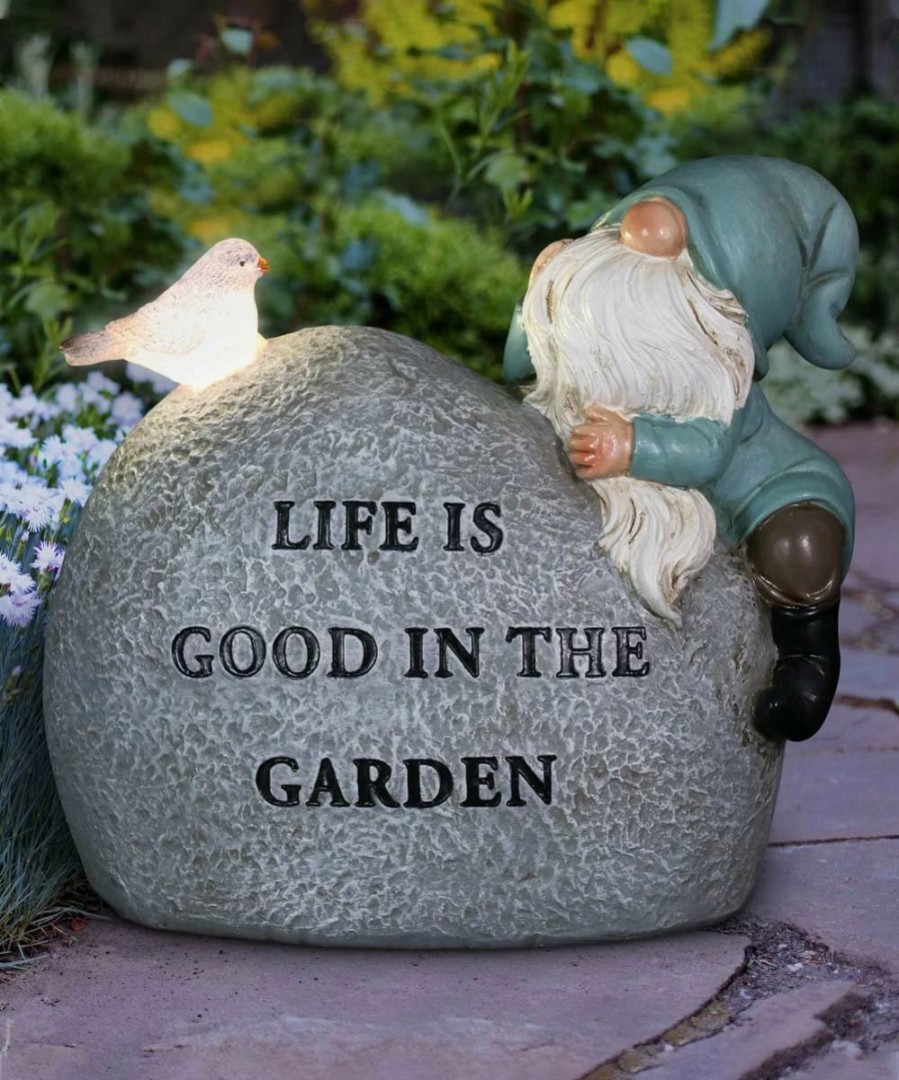 Best * Promo Exhart Teal 'Life Is Good' Solar Gnome Garden Stone