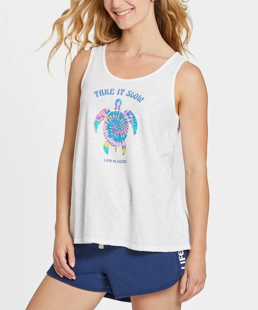 New * Flash Sale Life Is Good Cloud White Textured 'Take It Slow' Tie-Dye Turtle Tank Women & Plus