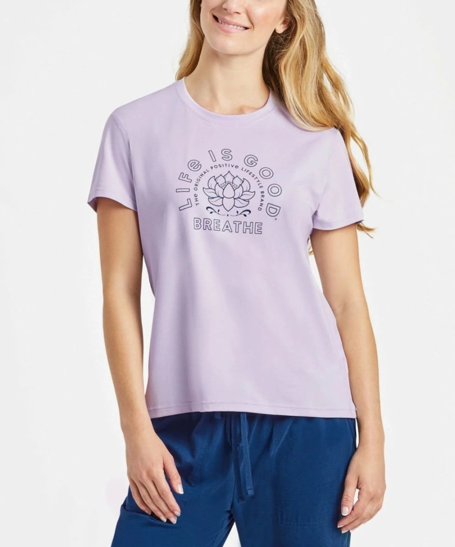 Clearance * Deals Life Is Good Lilac Purple Cationic Active 'Breathe' Lotus Crewneck Tee Women & Plus