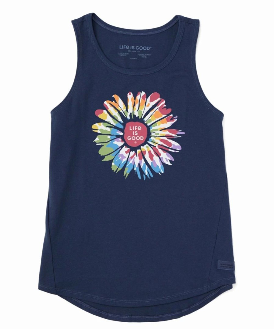 New * Best Sale Life Is Good Darkest Blue 'Life Is Good' Tie-Dye Daisy Hi-Low Tank Women