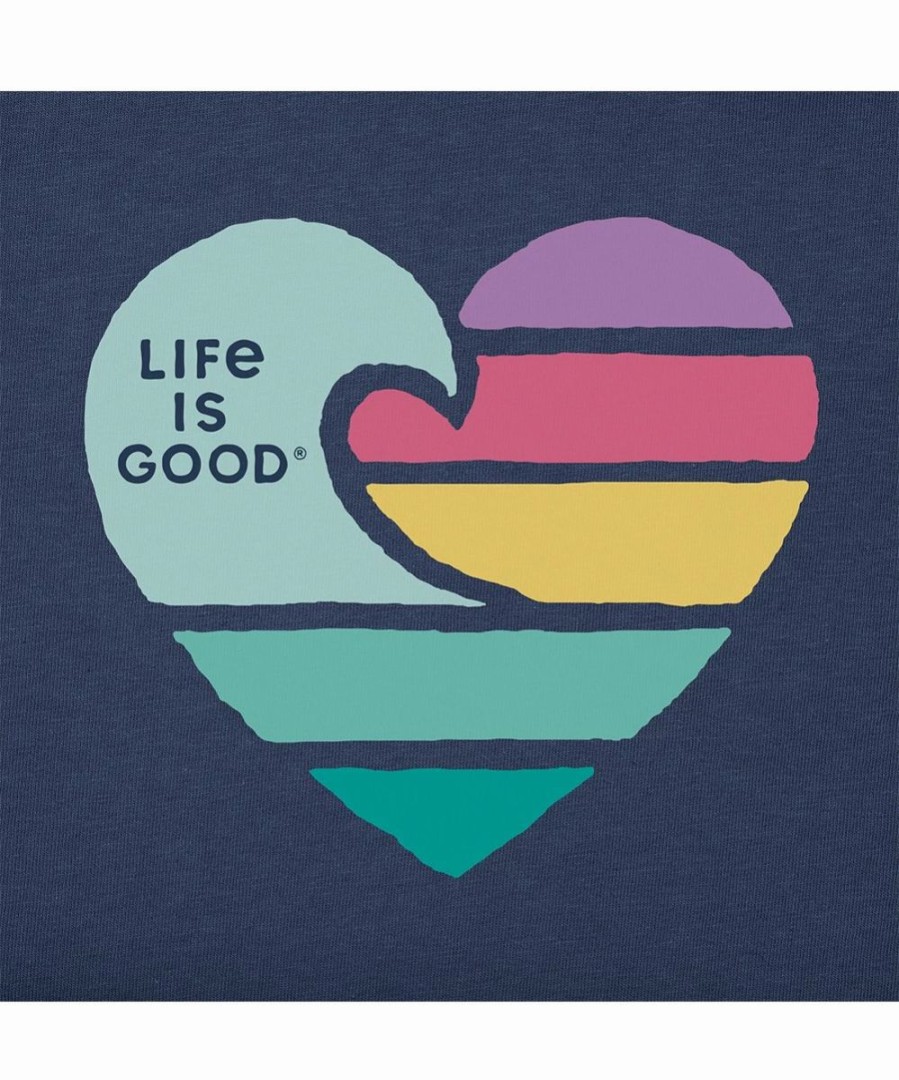 Best * Brand New Life Is Good Darkest Blue 'Life Is Good' Wave Heart Crusher Crewneck Tee Women