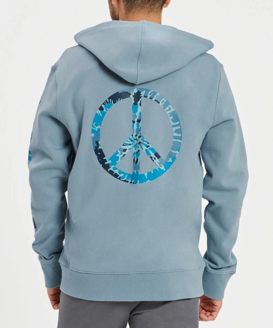 Best * Hot Sale Life Is Good Smoky Blue Tie-Dye Peace Zip-Up Hoodie Men