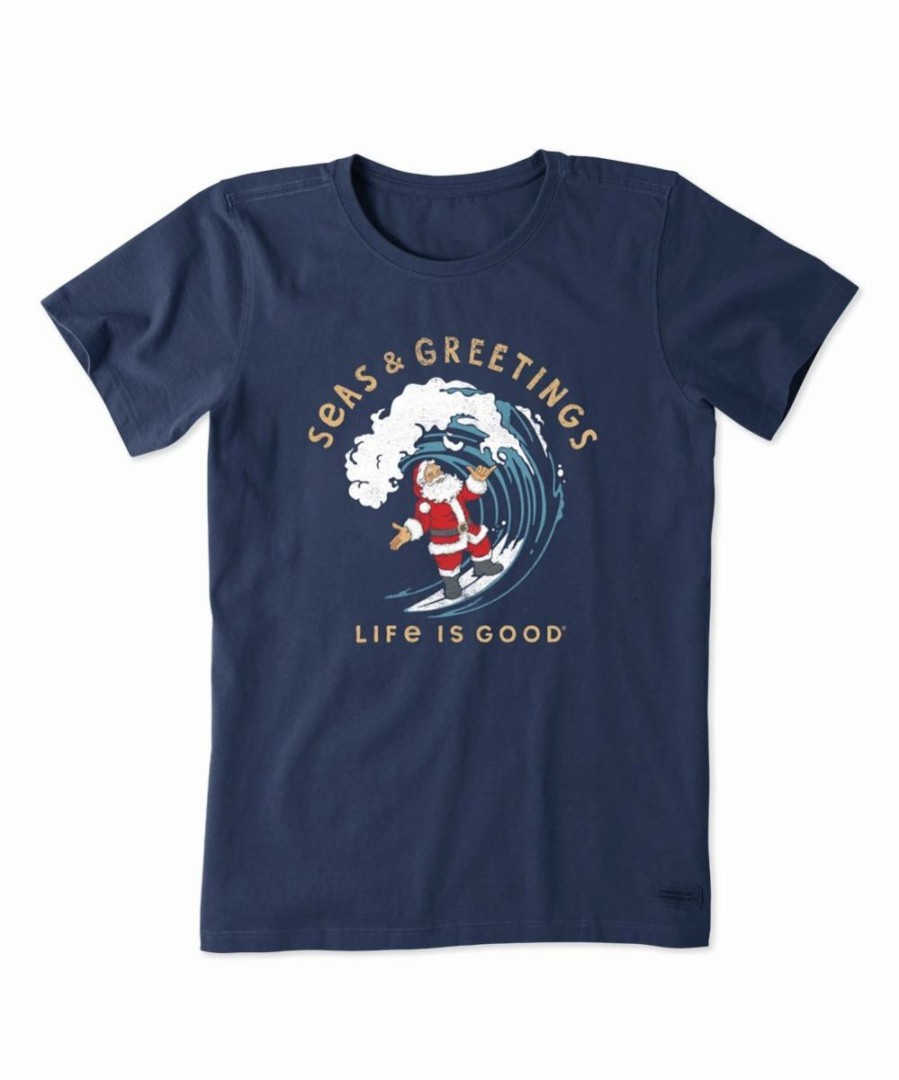 Hot * Best Pirce Life Is Good Darkest Blue 'Seas & Greetings' Crusher Crewneck Tee Women & Plus