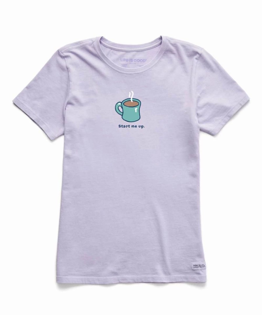 Clearance * Outlet Life Is Good Lilac Purple 'Start Me Up' Coffee Crewneck Tee Women & Plus