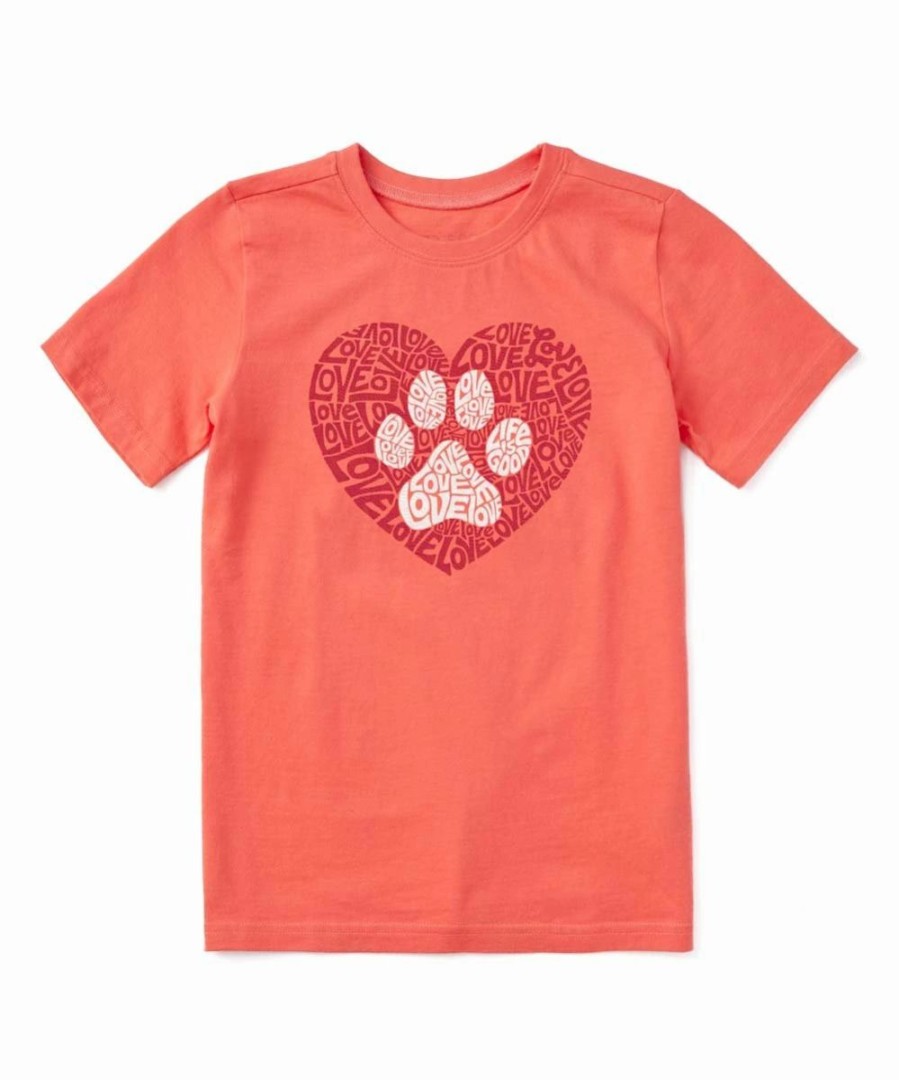 Online * Promo Life Is Good Mango Orange Paw-Print Heart Crewneck Tee Kids