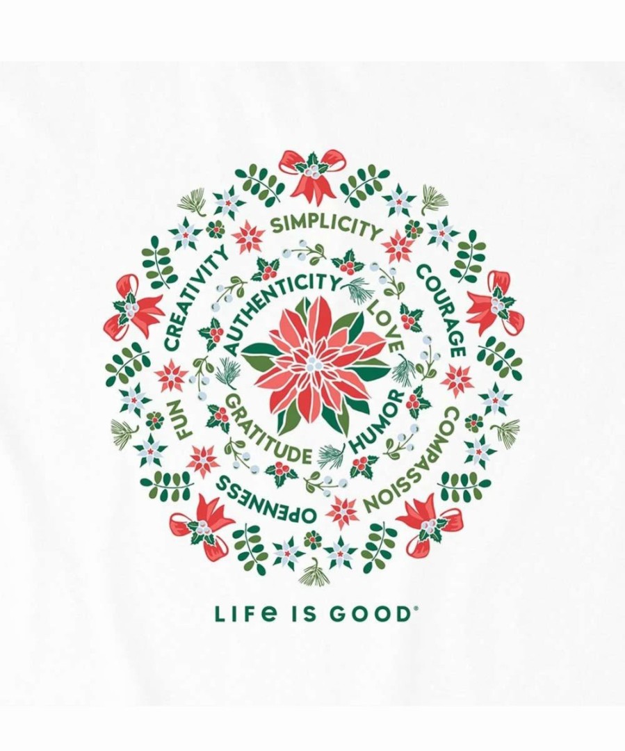 Wholesale * Best Deal Life Is Good Cloud White & Red Poinsettia Mandala V-Neck Long-Sleeve Top Women