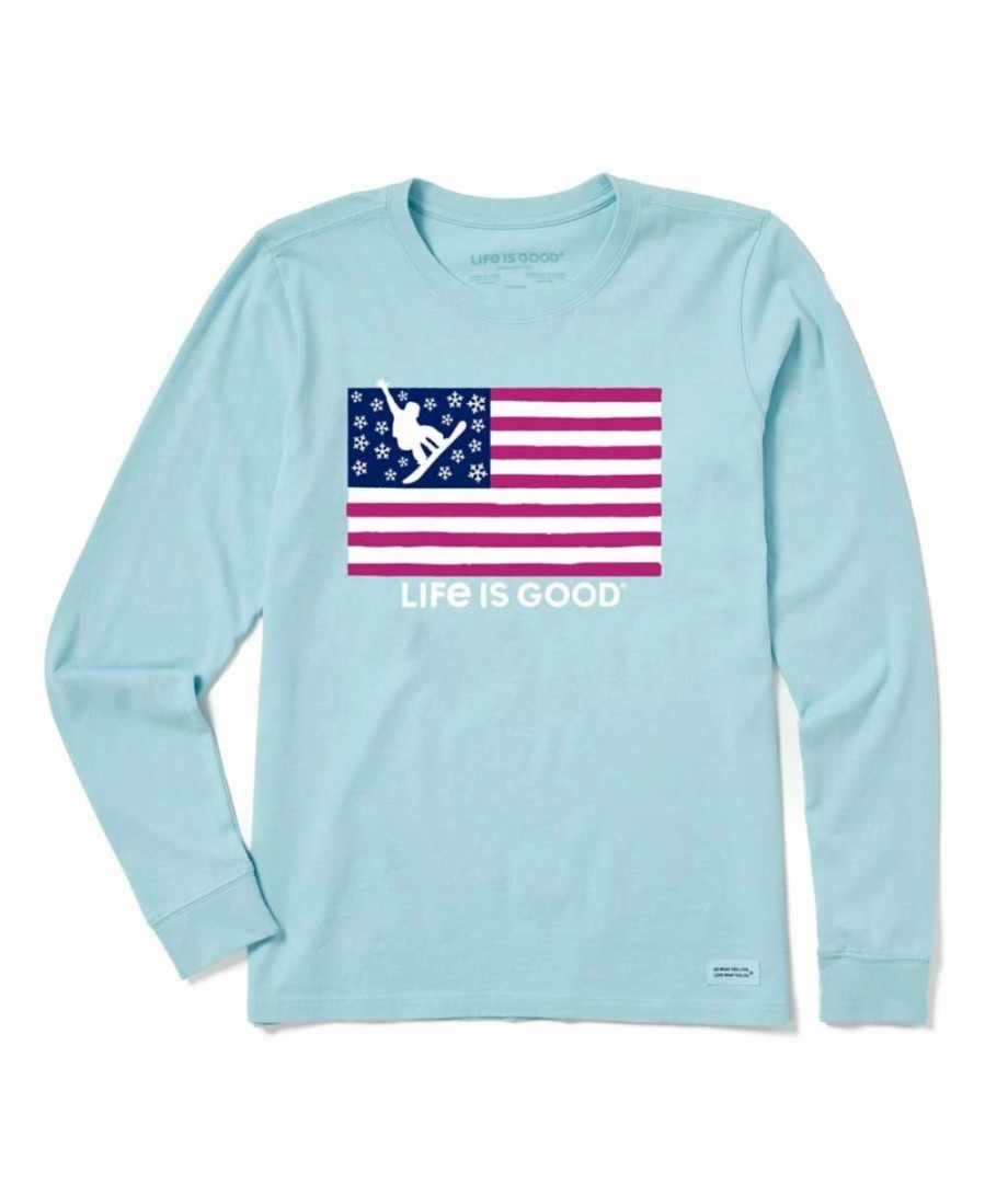 Best * Best Sale Life Is Good Beach Blue American Flag Long-Sleeve Tee Women & Plus