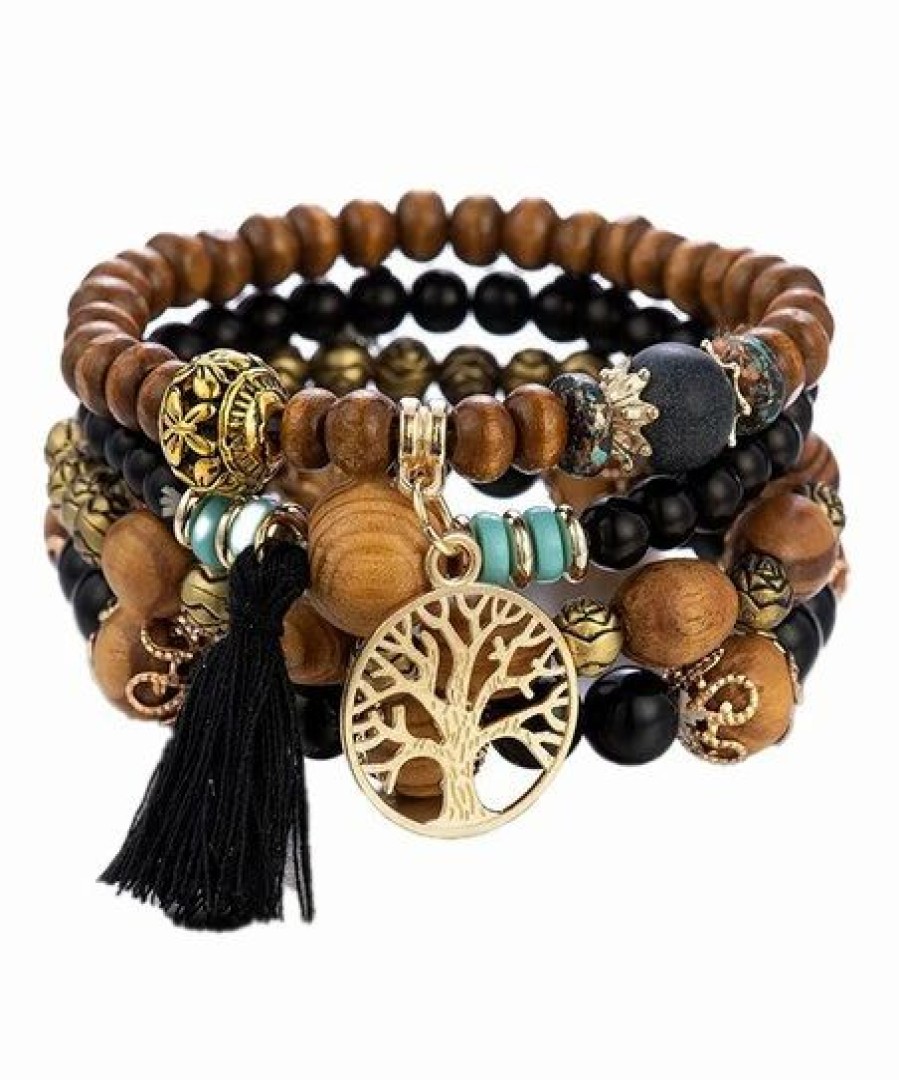 Wholesale * Cheapest Lady Arya Brown & Black Tree Of Life Beaded Bracelet Set