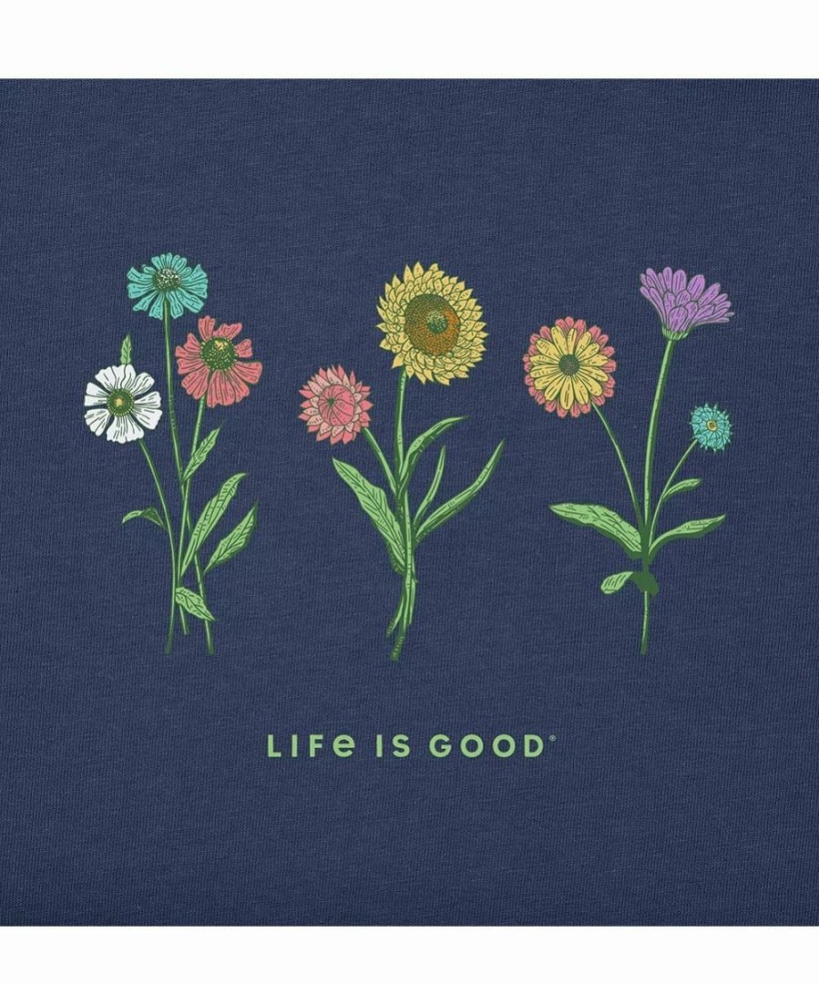 Online * Cheapest Life Is Good Darkest Blue Botanical Flower Long-Sleeve Crewneck Tee Women