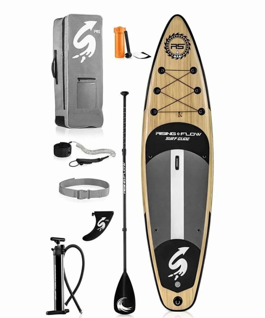 New * Deals Serene Life Black & Wood Rising Flow Inflatable Stand-Up Paddle Board Set