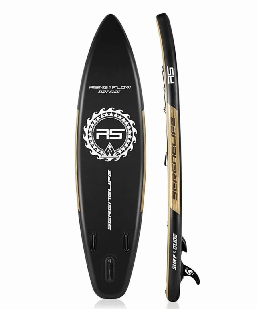 New * Deals Serene Life Black & Wood Rising Flow Inflatable Stand-Up Paddle Board Set