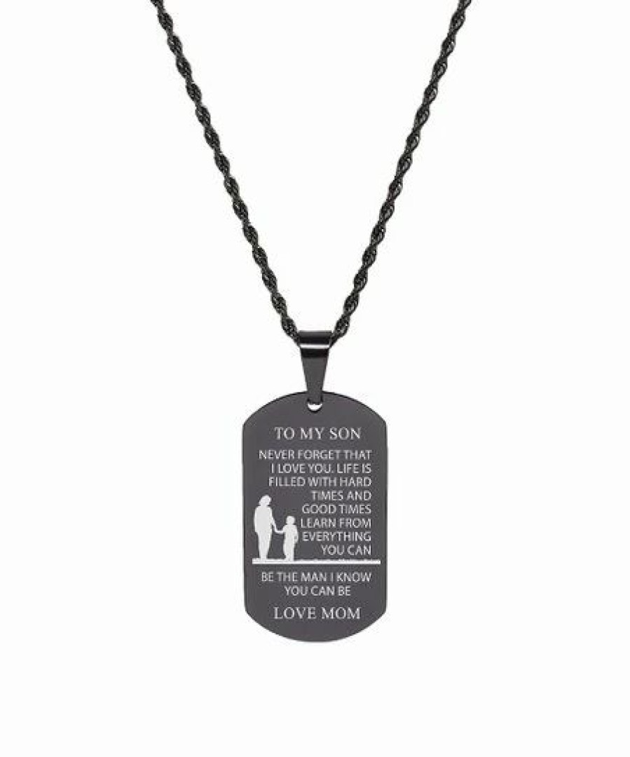 Online * Deals Pink Box Accessories Black 'To My Son' Dog Tag Pendant Necklace