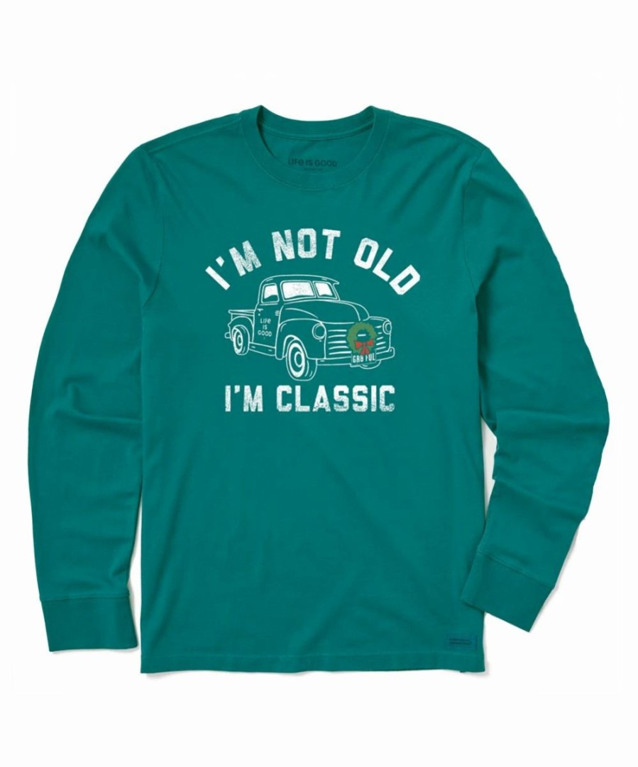 Clearance * Cheap Life Is Good Spruce Green 'I'M Not Old' Classic Wreath Crusher Long-Sleeve Tee Men