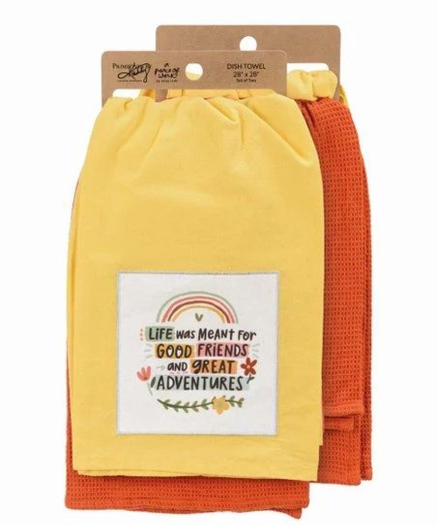 Hot * Outlet Primitives By Kathy Yellow & Orange 'Good Friends' Dish Towel Set Of Two