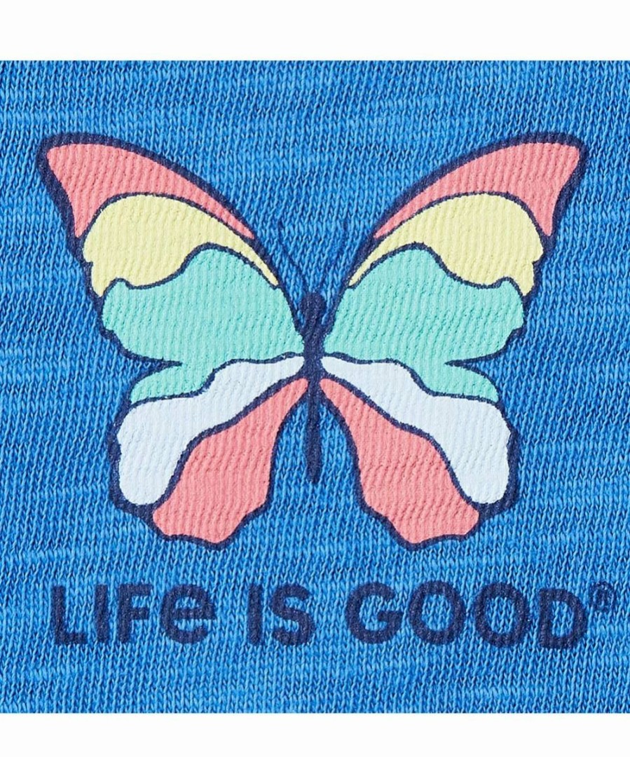 Online * Discount Life Is Good Royal Blue Butterfly Logo Crewneck Tee Women & Plus