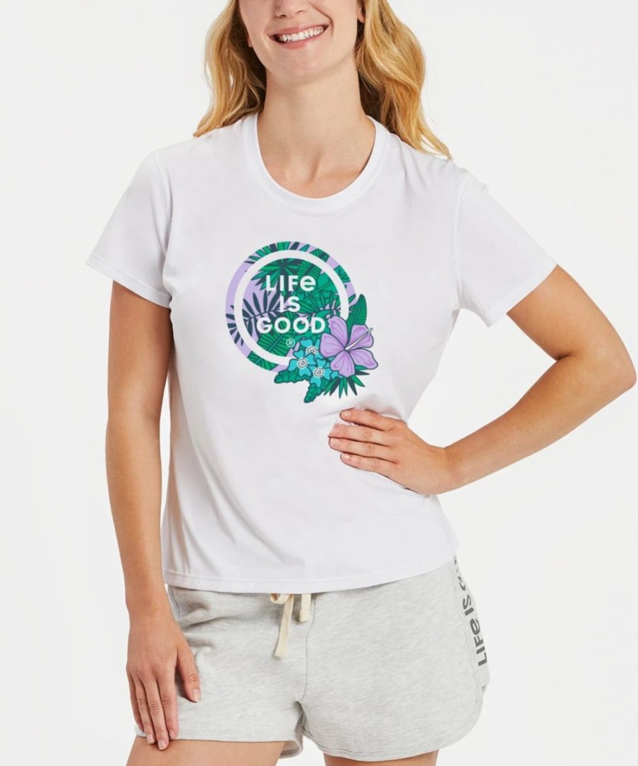 Best * Wholesale Life Is Good Cloud White Cationic Active Tropical Hibiscus Crewneck Tee Women