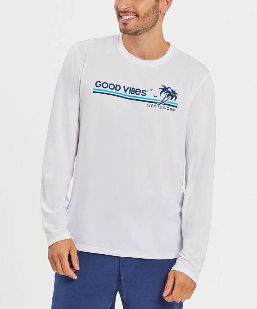 Wholesale * Cheapest Life Is Good Cloud White Active Good Vibes Beach Long-Sleeve Crewneck Tee Men