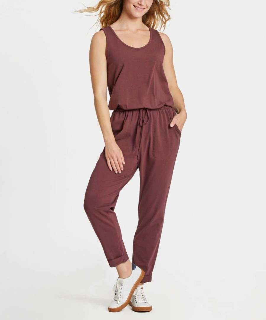 Best * Discount Life Is Good Mahogany Brown Crusher-Flex Sleeveless Jumpsuit Women