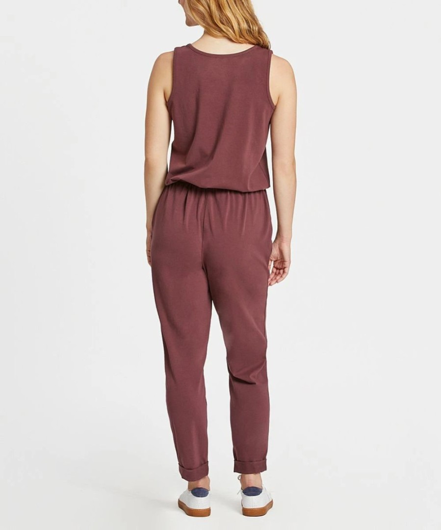 Best * Discount Life Is Good Mahogany Brown Crusher-Flex Sleeveless Jumpsuit Women