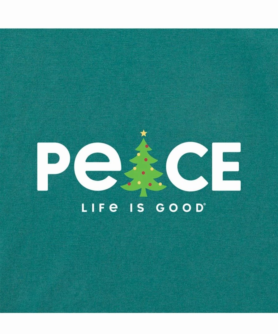 Hot * Buy Life Is Good Spruce Green 'Peace' Christmas Crusher V-Neck Long-Sleeve Tee Women