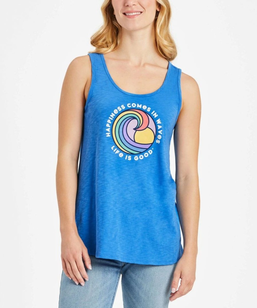 Hot * Best Pirce Life Is Good Royal Blue Textured 'Happiness Wave' Tank Women & Plus