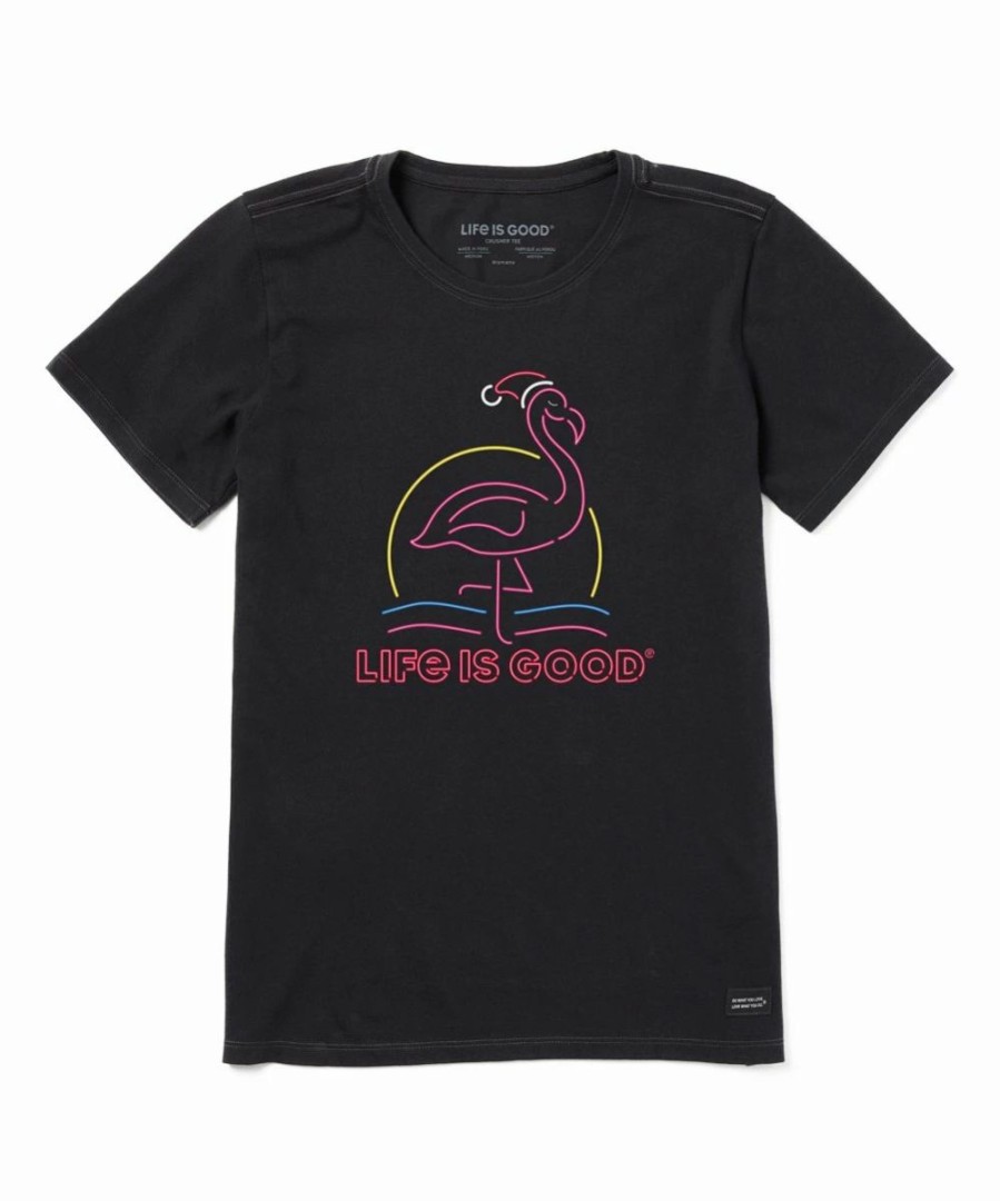 Best * New Life Is Good Jet Black 'Life Is Good' Neon Flamingo Crusher Crewneck Tee Women & Plus