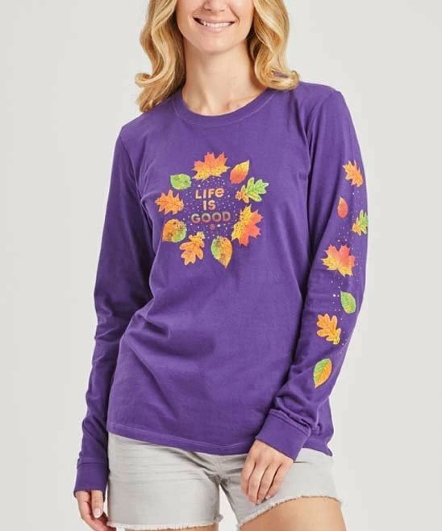 Wholesale * Deals Life Is Good Deep Purple Autumn Circle Long-Sleeve Crewneck Tee Women