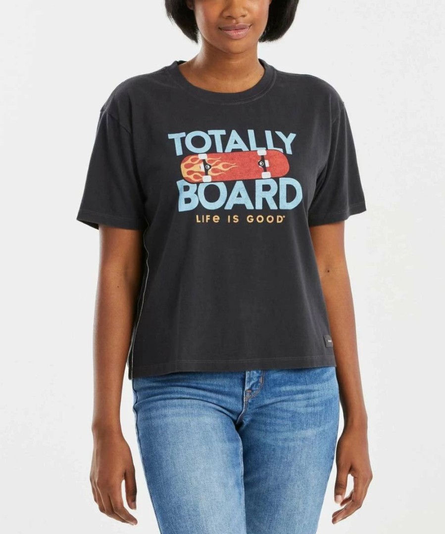 Best * Best Deal Life Is Good Jet Black 'Totally Board' Boxy Crusher Crewneck Tee Women