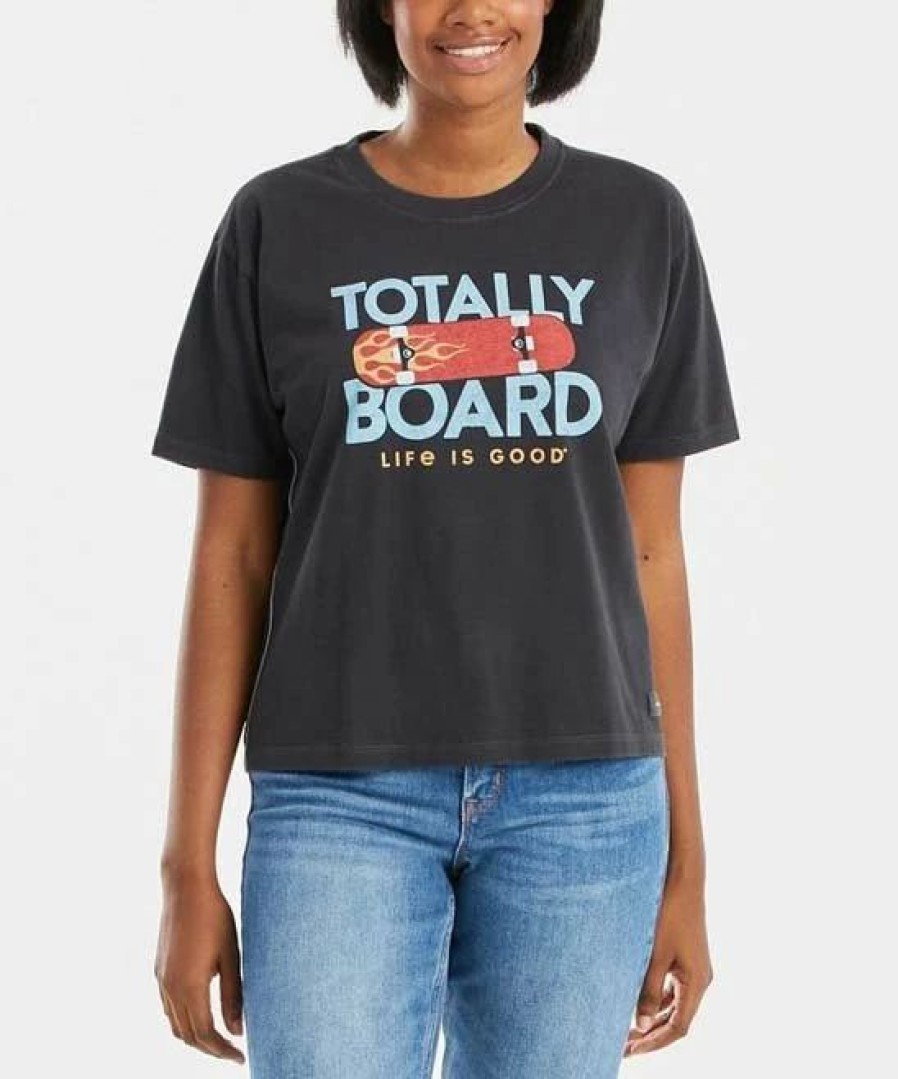 Best * Best Deal Life Is Good Jet Black 'Totally Board' Boxy Crusher Crewneck Tee Women