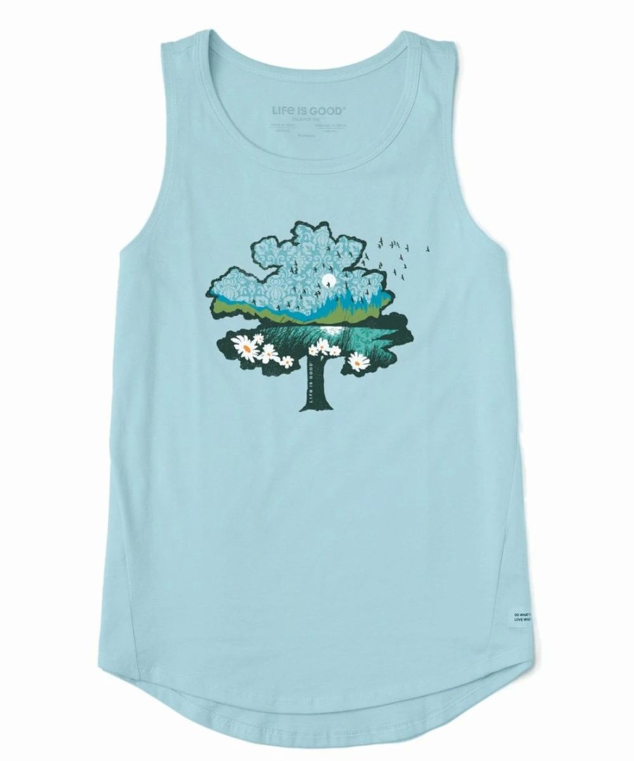 Hot * Brand New Life Is Good Beach Blue 'Life Is Good' Spring Tree-Scape Crusher Hi-Low Tank Women