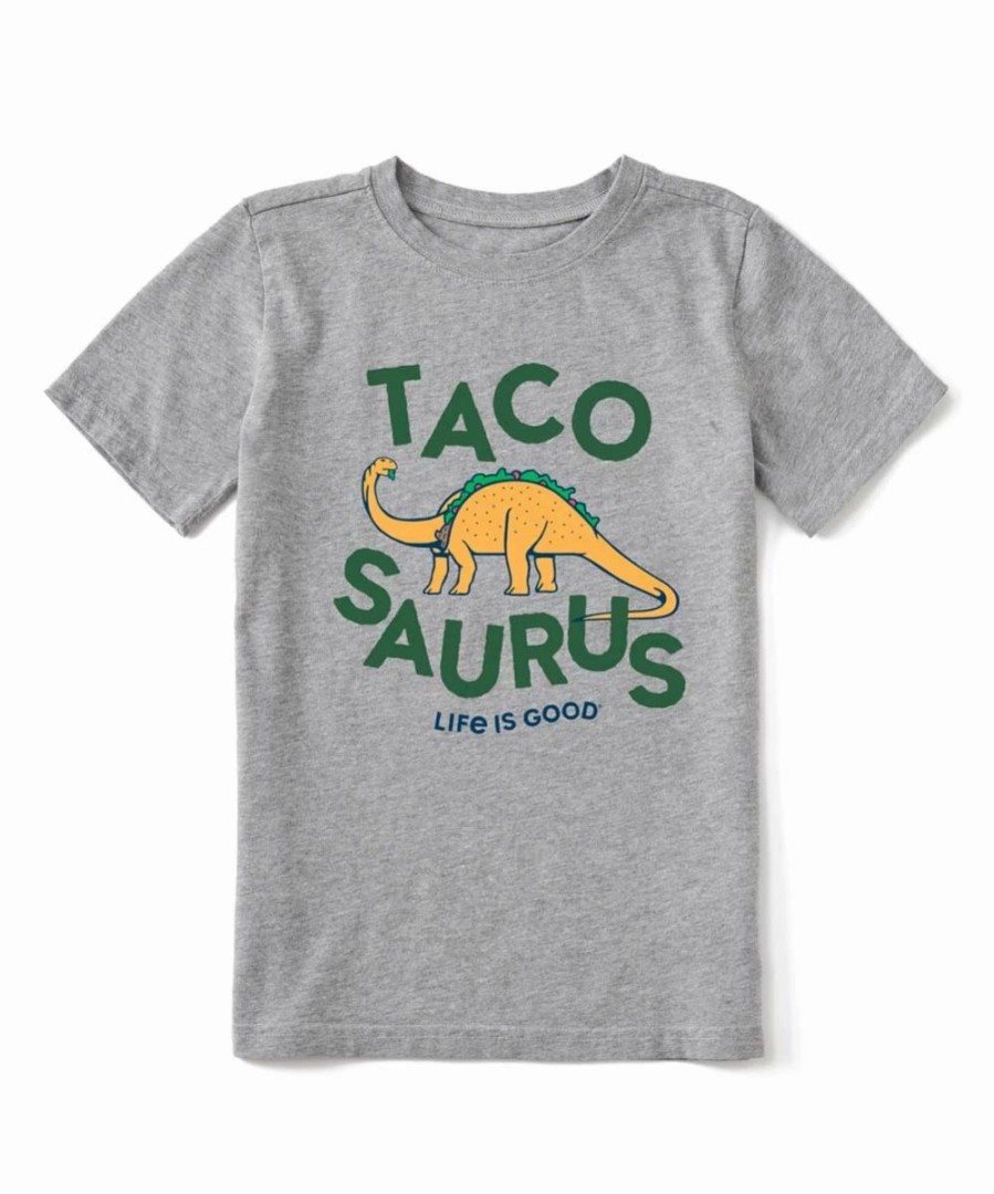 Online * Outlet Life Is Good Heather Gray 'Tacosaurus' Logo Crewneck Tee Boys