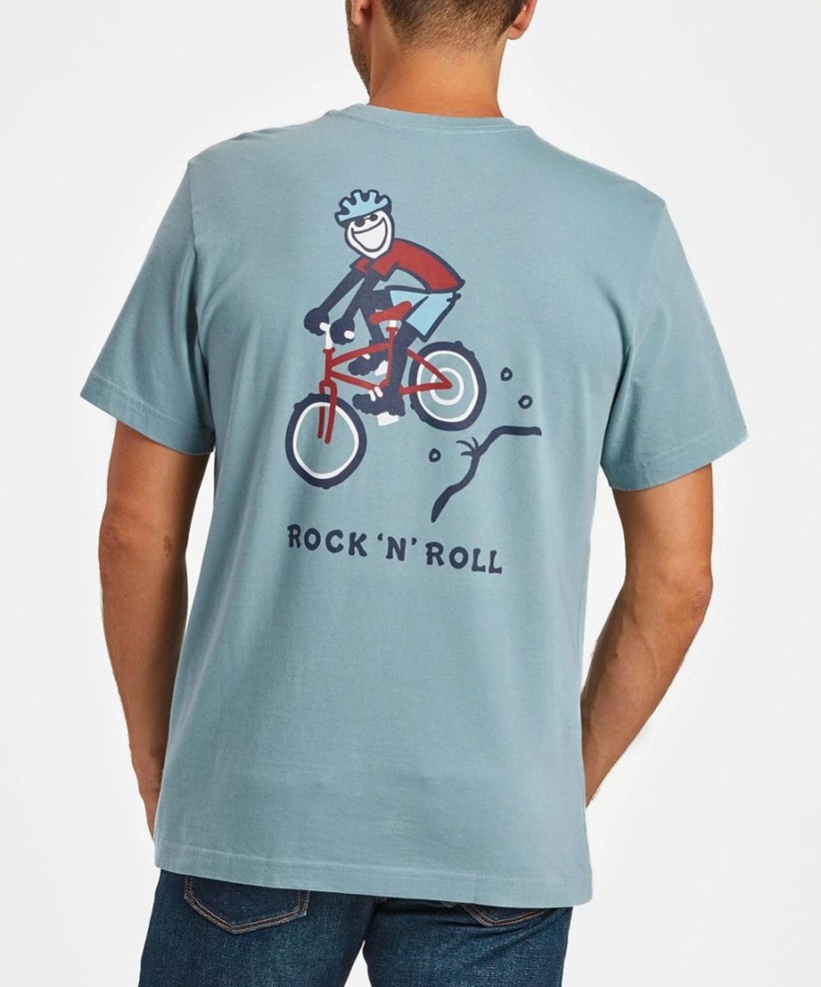 Online * Brand New Life Is Good Smoky Blue 'Rock 'N' Roll' Bike Crusher Crewneck Tee Big