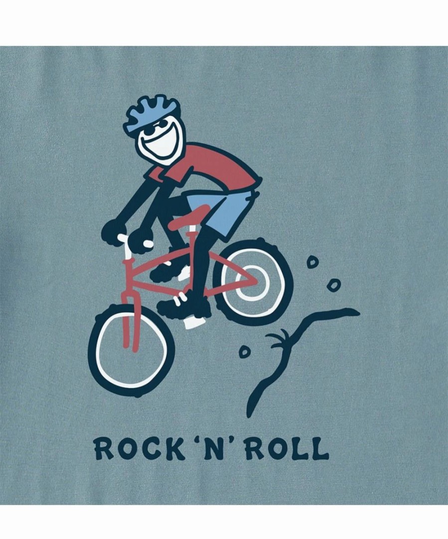 Online * Brand New Life Is Good Smoky Blue 'Rock 'N' Roll' Bike Crusher Crewneck Tee Big