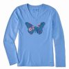 New * Flash Sale Life Is Good Cornflower Blue Floral Butterfly V-Neck Long-Sleeve Tee Plus