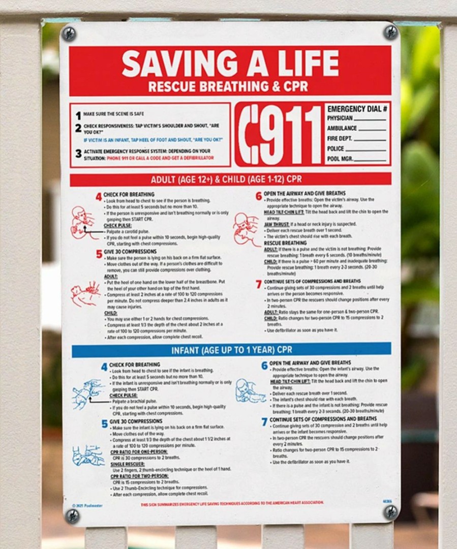 Hot * New Poolmaster 'Saving A Life' Emergency Pool Sign